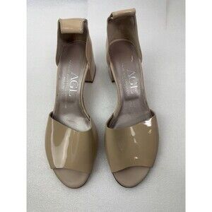 AGL Nude Patent Leather Block Heels Size: 37.5 (7.5 US) , Made In Italy